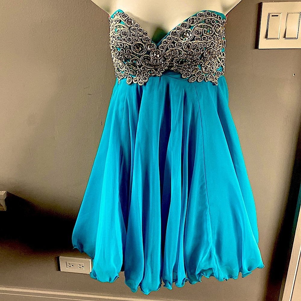 Turquoise Sequin Bustier Dress in Size 8
